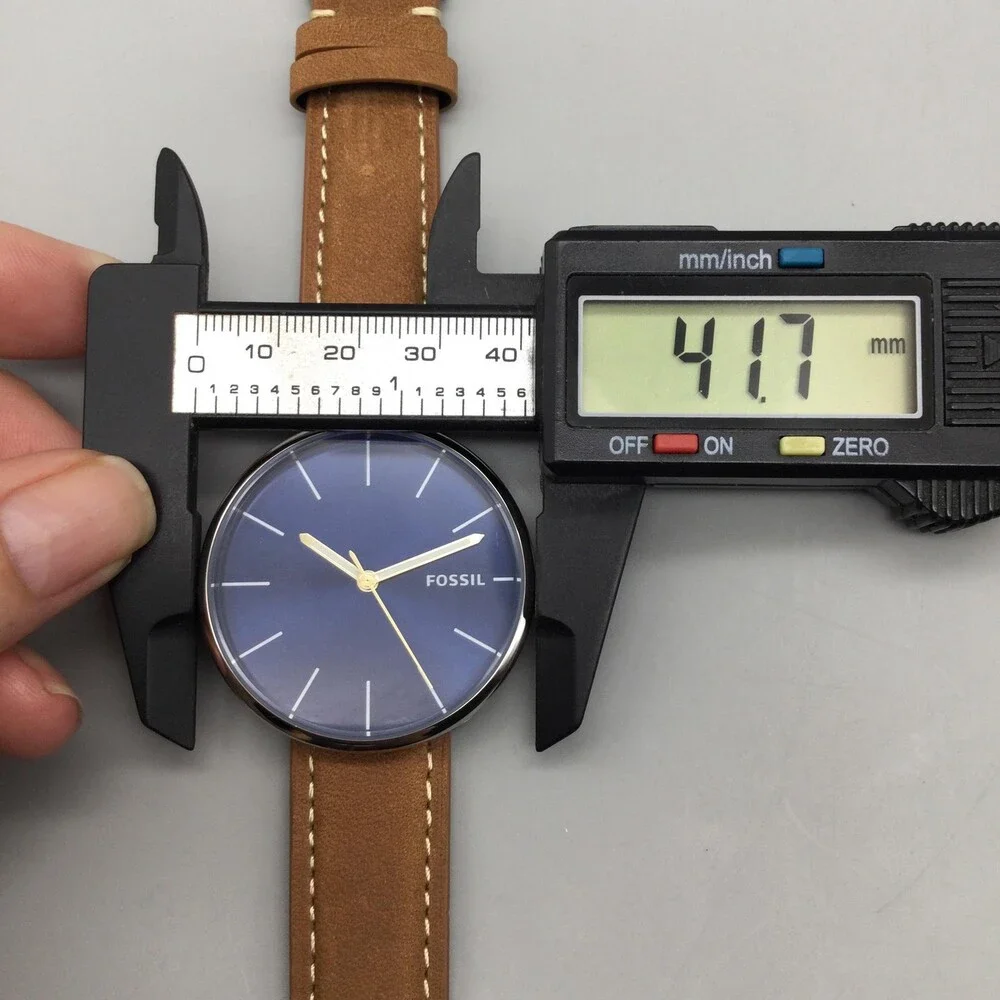 Fossil BQ2435 Mens Watch 42mm Blue Dial Brown Leather Minimalist New Battery